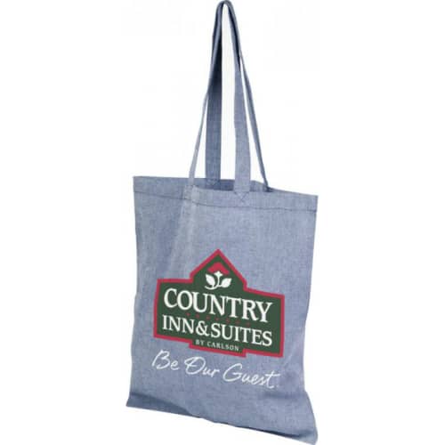 Printed Recycled Cotton Tote Bag in heather blue from Total Merchandise