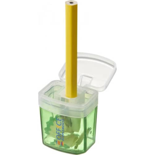 Printed pencil sharpener with container in transparent green from Total Merchandise