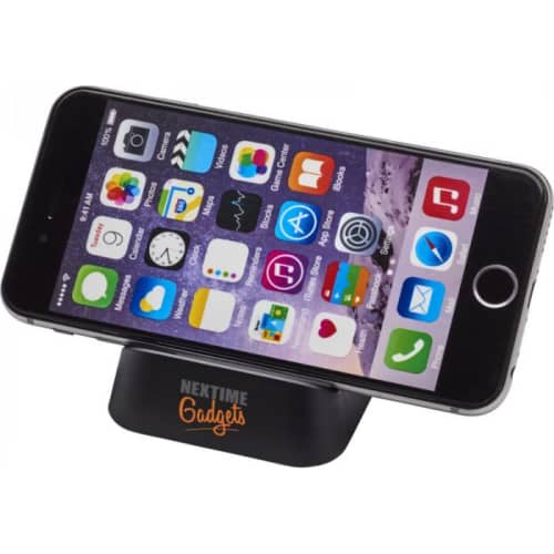 Branded Horizontal Phone Stand in black from Total Merchandise