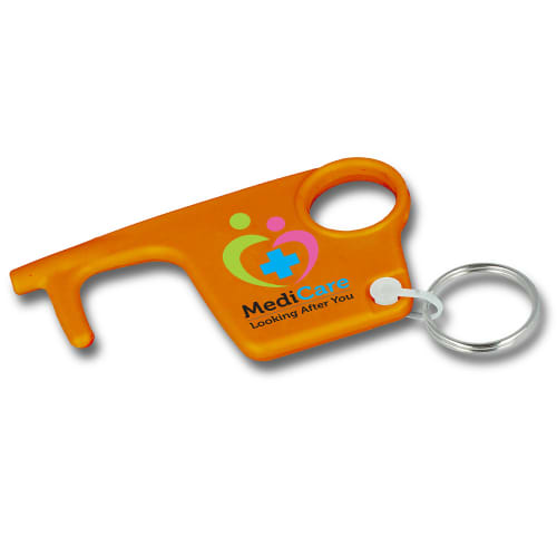 Custom branded Hygiene Hook Keyring in Orange from Total Merchandise