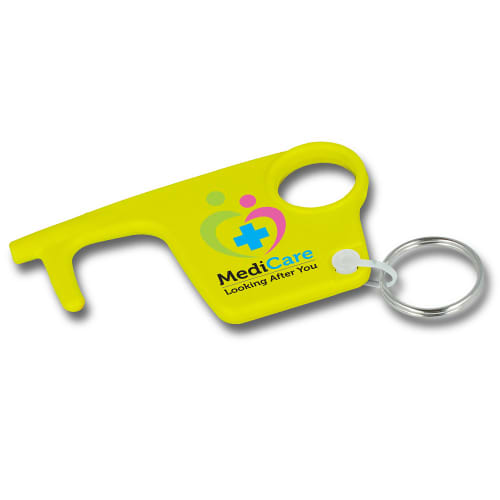 Company promotional Hygiene Hook Keyring in Yellow from Total Merchandise