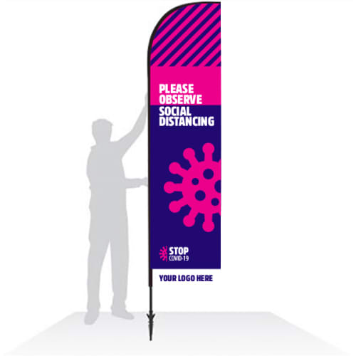 Stop Covid Social Distancing Banner Flags Printed with Your Logo from Total Merchandise