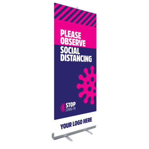 Social Distancing Pull Up Banners with safety information from Total Merchandise