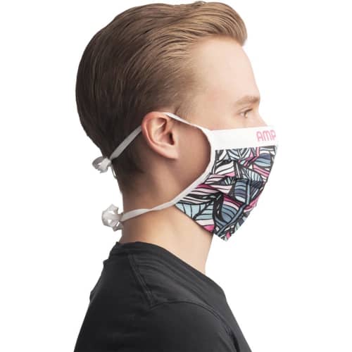Custom Printed Reusable Face Mask with dye sublimation design and tie cords
