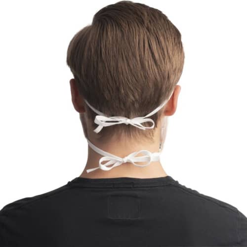 Printed Reusable Face Mask showing how the tie cords at the back of the head