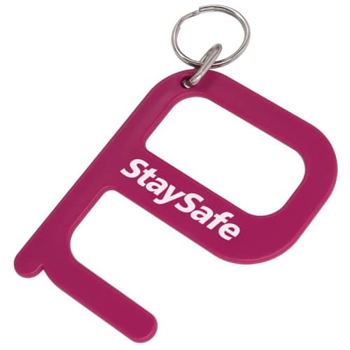 Promotional printed Hygiene Keychain in magenta from Total Merchandise