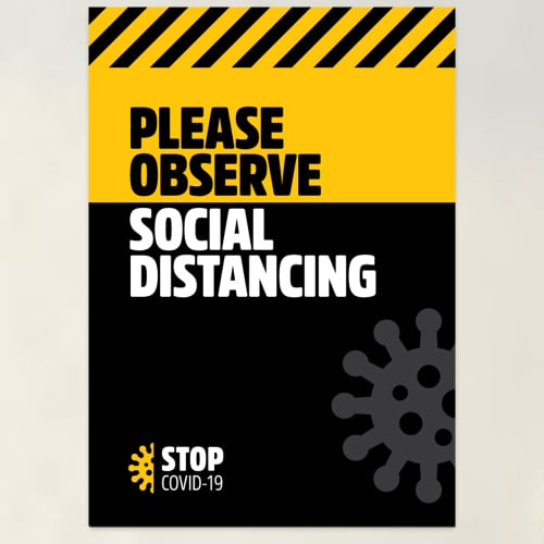 Promotional Social Distancing Wall Poster In Yellow & Black