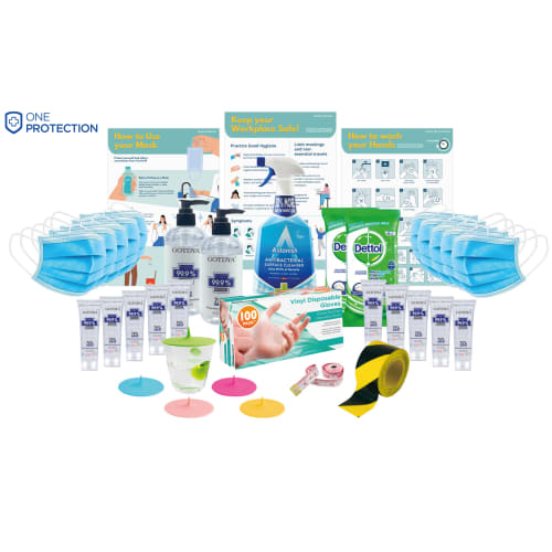 Essential Office Protection Pack Of Cleaning Products & Social Distancing Items By Total Merchandise