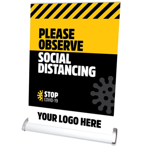 Social Distancing Roll Up Banner In A4 With Full Colour Branding From Total Merchandise