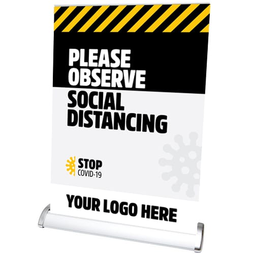 A4 Social Distancing Roll Up Banner In Black, Yellow & White From Total Merchandise