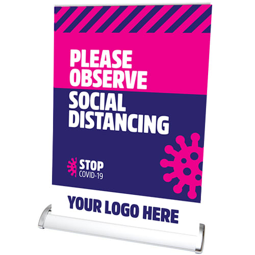 A4 Social Distancing Promotional Banners In Pink, Purple & White From Total Merchandise