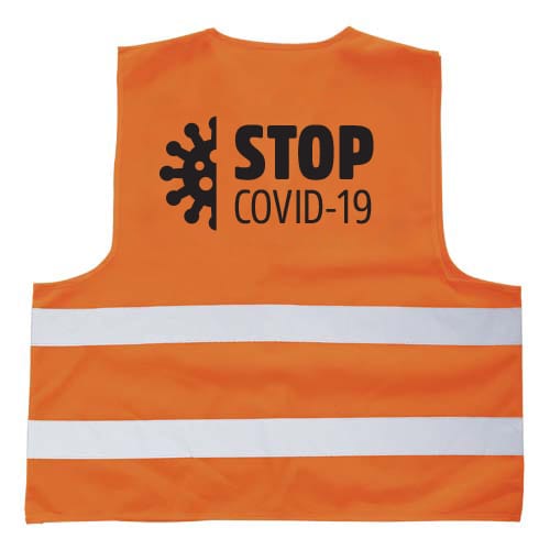 Orange Printed Hi Vis Vest With Social Distancing Messages From Total Merchandise