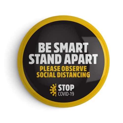 Branded Social Distancing Badges With Message In Black, White & Yellow From Total Merchandise