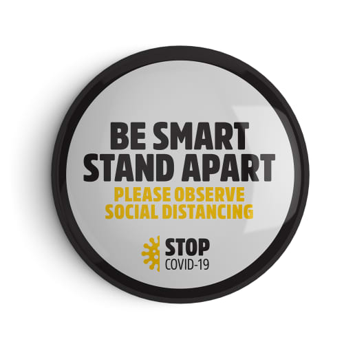 Promotional Social Distancing Badges With Message In Black, White & Yellow From Total Merchandise