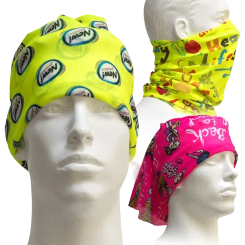 Multi-purpose promotional face bandanas printed with full colour branding from Total Merchandise