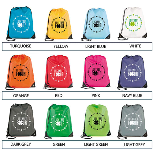 Custom printed polyester drawstring bags in a wide selection of colours from Total Merchandise