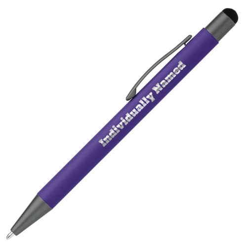 Customised Individually Named Soft Feel Stylus Pens in purple from Total Merchandise