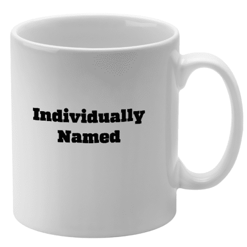 Logo printed Individually Named Mugs with staff names on each one from Total Merchandise