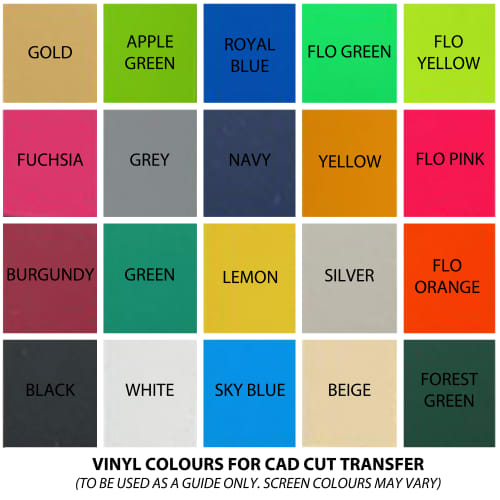 Vinyl Colours for Cad Cut Transfer Print on Bags from Total Merchandise