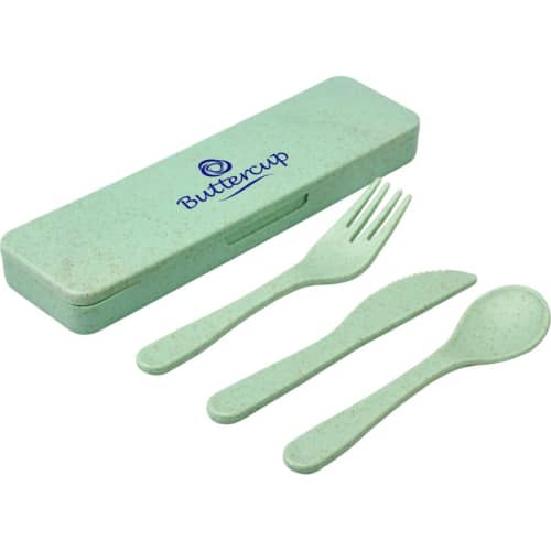 Custom Printed Eco-friendly Cutlery Sets in Mint Green from Total Merchandise