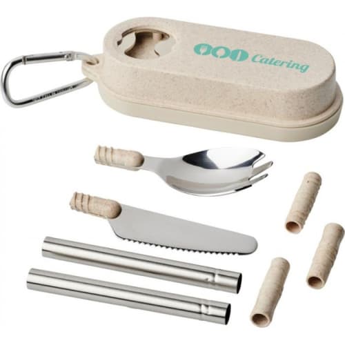 Promotional Reusable Cutlery Sets in Beige from Total Merchandise