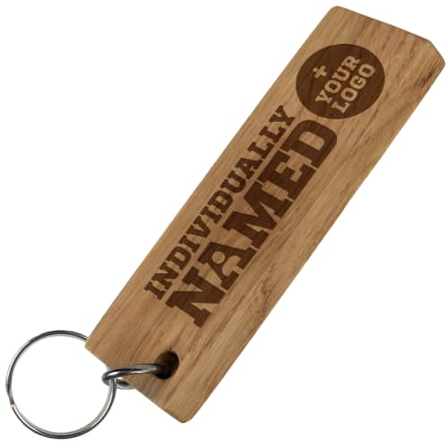 UK Custom Engraved Individually Named Wooden Keyrings in Cherry Wood from Total Merchandise