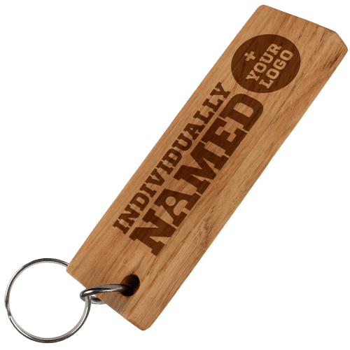 UK Custom Engraved Individually Named Wooden Keyrings in Cherry Wood from Total Merchandise
