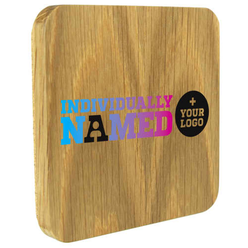 Promotional Solid Oak Coasters Printed with Individual Names from Total Merchandise