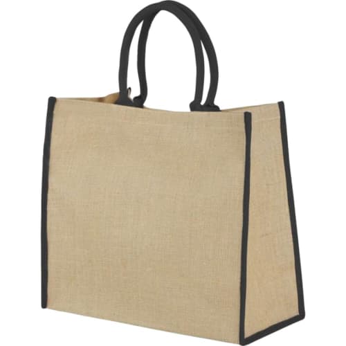 Logo-printed Coloured Edge Jute Tote Bags with a promotional design from Total Merchandise