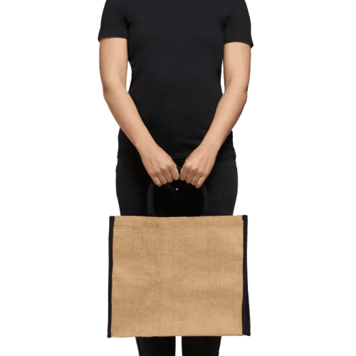 Promotional printed Coloured Edge Jute Tote Bags with a design from Total Merchandise