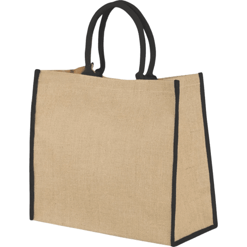 Logo-printed Coloured Edge Jute Tote Bags with a promotional design from Total Merchandise