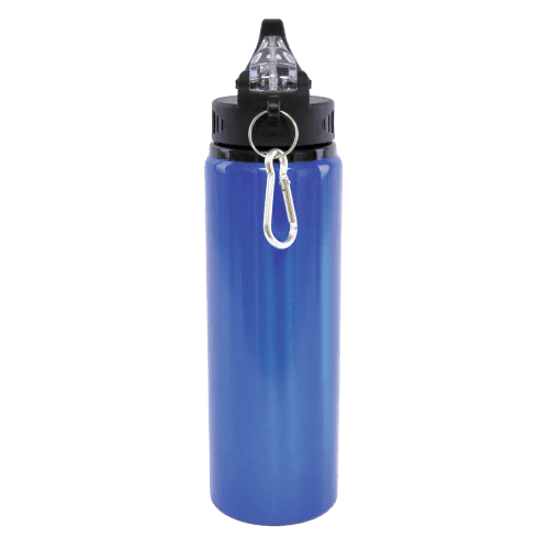 Coporate Branded Metal Drink Bottles with Individual Names in Blue from Total Merchandise