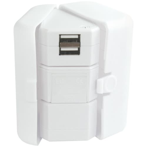 Promotional Worldwide Travel Adaptors have 2 USB Ports to charge even more devices on the go.