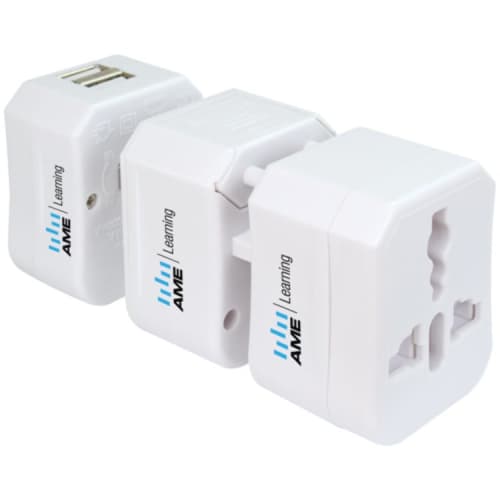 Corporate Worldwide Travel Adaptor with USB have large print areas to maximise brand presence