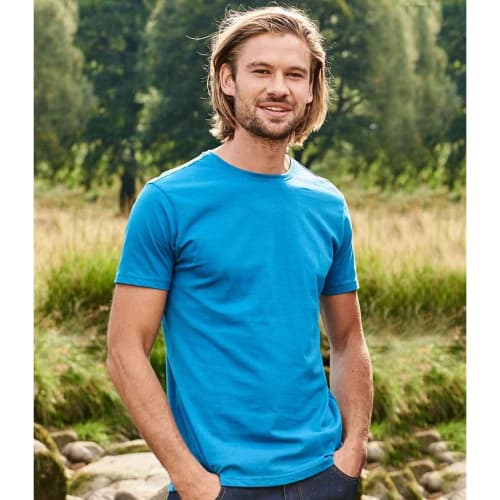 Promotional AWD Organic Cotton T-Shirt in Ink Blue shown on model from Total Merchandise