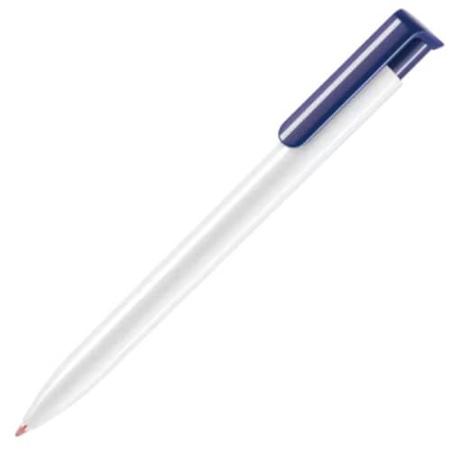 Company personalised Antibacterial Absolute Ballpen in white with blue clip from Total Merchandise