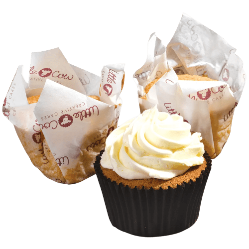 Promotional branded greaseproof paper in white from Total Merchandise used to line cup cakes