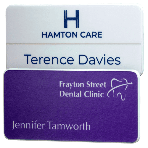 Custom Branded Antimicrobial Eco Staff Name Badges in Matt White from Total Merchandise