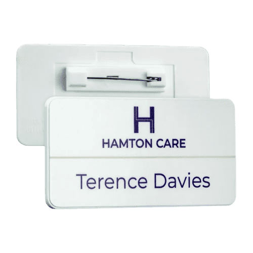Custom Printed Eco Antimicrobial Name Badges in Matt White from Total Merchandise