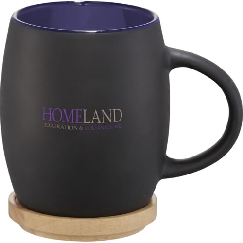 Promotional printed Mug with Lid available in black with blue inner from Total Merchandise