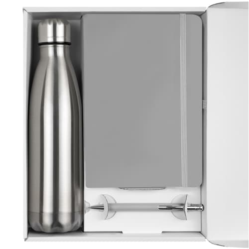 Mood® Gift Set with Bottle, Notebook & Pen in Stainless Steel/Silver