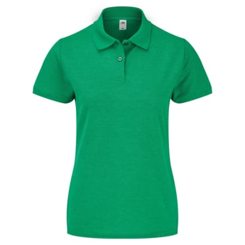 Customised Fruit of the Loom Lady Fit Polo Shirts with Individual Names in Heather Green