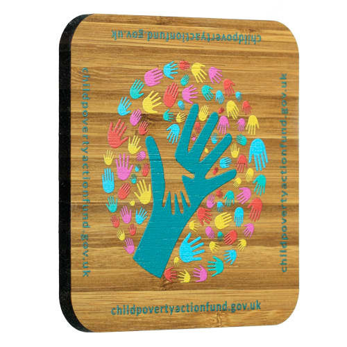 Full colour printed Bamboo Square Coasters in a caramel colour by Total Merchandise