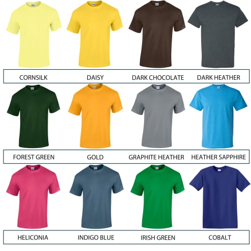 Colours for Branded Gildan Heavy Cotton T-Shirts with Individual Names from Total Merchandise