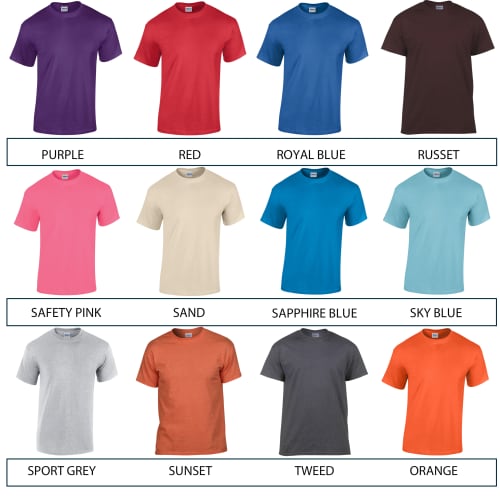 Colours for Customised Gildan Heavy Cotton T-Shirts with Individual Names from Total Merchandise