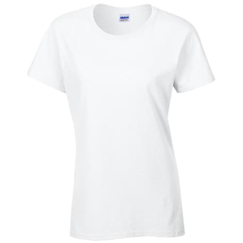 White Gildan Ladies Heavy Cotton T-Shirts Printed with Individual Names from Total Merchandise