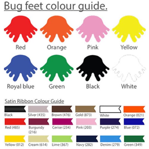 Feet/Ribbon Colour Guide for Printed Face Mask Message Bugs from Total Merchandise