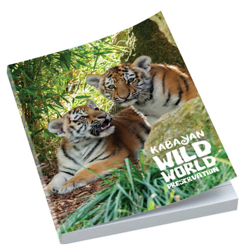 Promotional A6 Perfect Bound Notepads printed all over the cover in full colour by Total Merchandise