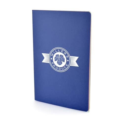 Logo printed A5 Recycled Cardboard Cover Notebooks in Blue from Total Merchandise