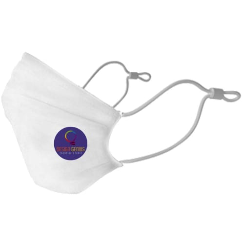 Company logo printed Antimicrobial Adjustable Face Mask in white available from Total Merchandise